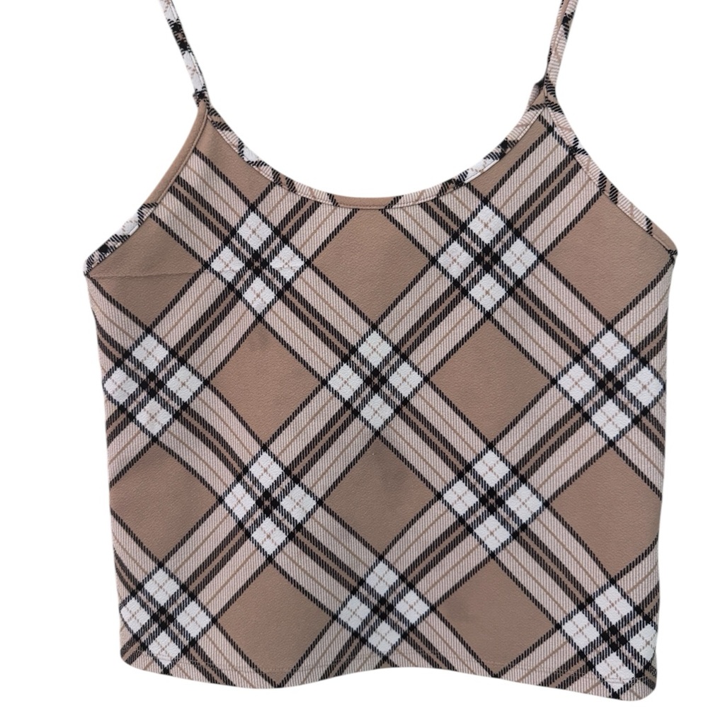 No boundaries  Plaid Tan Women's Top large used